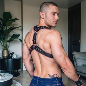 Black Genuine Leather <b>Suspenders</b> With Shoulder Straps For Men Street Style Fashion Spring 2025 Jinhua Made - Product Image 3