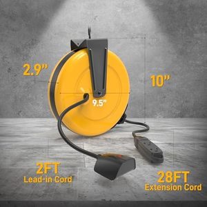Enrouleur de câble rétractable JIAEN 30 pieds en PVC, fixation plafond/mur, 16/3 SJTW, 3 prises Nema, IP33, disjoncteur 13A, usage domestique - Product Image 4
