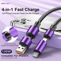 Venta caliente 120W 4 en 1 Nylon trenzado Super carga rápida USB C Cable tipo C a C Multi conectores cargador para iPhone Android