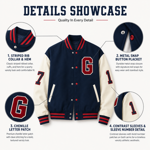 Veste de baseball enduite pour homme, coupe-vent, à capuche, avec numéros et lettres 3D appliqués, manches contrastantes, poignets côtelés et ourlet boutonné - Product Image 4