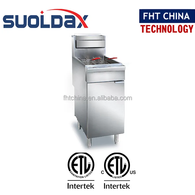 Suoldax-freidora de patatas fritas de doble Gas, máquina para freír patatas fritas, 25L, comercial, aprobado por ETL, FHT-CHINA, venta al por mayor