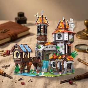 Blocs de construction de château <span class=keywords><strong>moulin</strong></span> <span class=keywords><strong>à</strong></span> <span class=keywords><strong>eau</strong></span> médiéval fantastique - Modèle d'architecture rétro de chalet, jouet en briques DIY pour collection d'adultes - Product Image 3