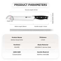 Couteau à pain de 8 pouces personnalisé OEM ODM avec logo, en acier inoxydable 5Cr15MoV, manche ergonomique en ABS, tranchant et durable, ensemble de couteaux de cuisine