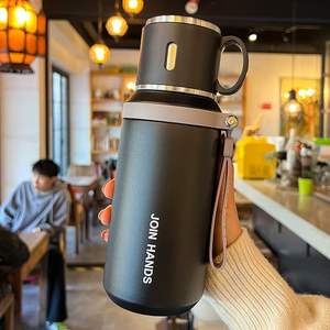 Bouteille d'eau portable en acier inoxydable de grande capacité, gobelet isotherme sous vide, thermos de voyage sportif, couvercle à pression manuelle, corde, paille - Product Image 5