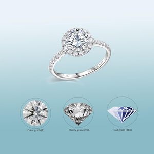 แหวนหมั้นเพชร SGARIT Halo ทองคำขาว 14k ประดับเพชรด้านข้าง 0.5 ถึง 2.5 กะรัต รับรองโดย IGI เพชรทรงกลมเจียระไนแบบบริลเลียนท์ที่เพาะเลี้ยงในห้องปฏิบัติการ - Product Image 3