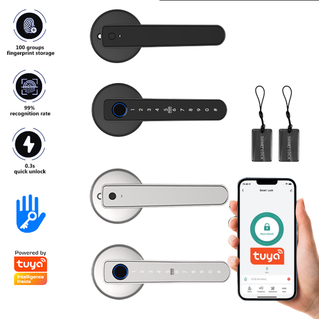 Intelligent Door Handle Tuya Wifi Fingerprint Password Digital Smart Handle Door Lock
