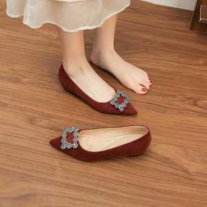 Zapatos planos de gamuza sintética con punta en pico y hebilla de diamantes de imitación, zapatos de ballet cómodos para primavera para mujer, talla 35 a 40 - Product Image 3