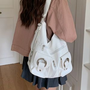 Bolso tote de cuero sintético blanco con bolsillo con cremallera, resistente al agua, para el día a día, para mujer - Product Image 4