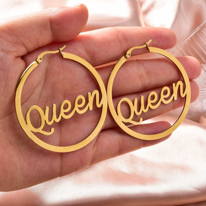 Pendientes de Aro Modernos de Acero Inoxidable con Nombre Personalizado, Letras del Alfabeto, Resistentes al Agua, Chapados en Oro de 18K para Mujer - Product Image 5