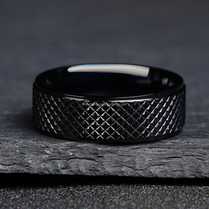 Anillo de Acero Inoxidable FANKE POYA de 8 mm, Corte Romboidal Clásico en Negro Plateado, para Hombre, Regalos de Aniversario y Fiestas - Product Image 2