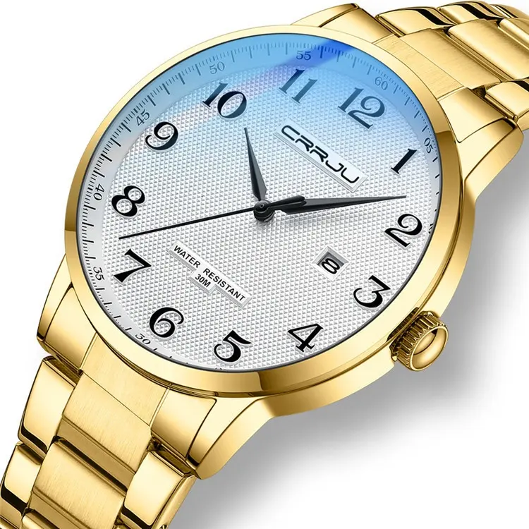 Moda CRRJU 5009 Fecha Pantalla Relojes de cuarzo para hombre Reloj de lujo para hombre Reloj de pulsera deportivo para hombre Calendario Reloj de pulsera clásico