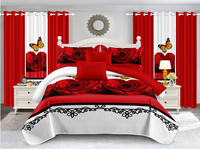 Ensemble de housse de couette en polyester à motifs floraux et végétaux, style américain, 10 pièces, avec drap et rideaux