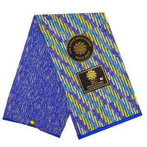 Kualitas tinggi 2 + 4 yard Kente gold desain cetakan lilin 100% katun kain Afrika kain pagne cetak ankara untuk pakaian gaun