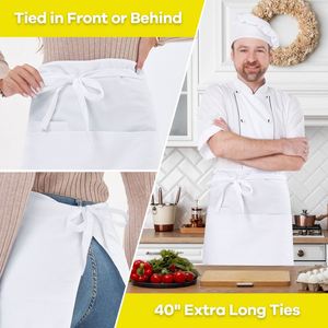 Tablier de Serveur Long Blanc 22 x 34 Pouces avec 3 Poches, Tabliers Mi-Longs de Bistro pour Hommes, Femmes, Serveurs, Serveuses, Chefs, Imperméable - Product Image 3