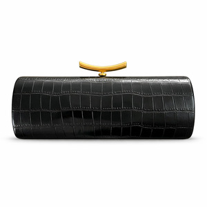 Black PU Crocodile Clutch Bag with Gold Tone Handle and Chains Strap Fashion Evening Party Handbag Solid Pattern <b>Clip</b> Closure - Product Image 1