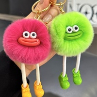 Porte-clés de voiture et pendentif de sac à dos en peluche coréenne, fait main, design dessin animé anime mignon, en fourrure de lapin Rex, petit boule de charbon à grande bouche