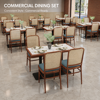 Ensemble de table à manger de restaurant robuste et durable, résistant à la chaleur, avec plateau en pierre frittée, pour bistrot et hôtel, style contemporain
