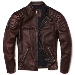 Men's <b>Brown</b> <b>Leather</b> <b>Jacket</b> Full Sleeve Classic Style Windproof All Seasons Motorcycle Wear - Product Image 3