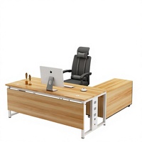 Ensemble de chaise de bureau et bureau en L moderne et minimaliste pour cadres, en bois sans peinture