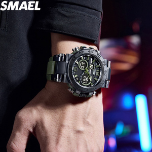 SMAEL 8106 Men's Sport Analog-Digital Quartz Watch with 5BAR Waterproof Chronograph <b>Alarm</b> <b>Stop</b> Watch Luminous PU Strap - Product Image 6
