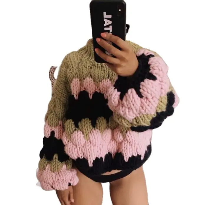 Suéter de cor preguiçosa feita à mão, venda imperdível