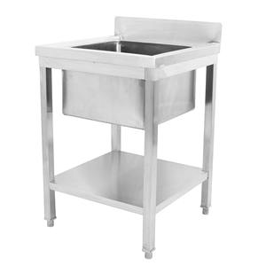 Table de préparation commerciale en acier inoxydable à évier unique avec crédence et étagère inférieure |   Plan de travail de cuisine - Product Image 1