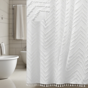<span class=keywords><strong>Rideau</strong></span> de douche en polyester moderne avec crochets en tissu tissé à pompon <span class=keywords><strong>Design</strong></span> classique Couverture de <span class=keywords><strong>baignoire</strong></span> imperméable - Product Image 1
