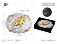 Fibbia per cintura da uomo in lega argentata nera con fibbia grande da 4,5 cm, stile western - Product Image 1