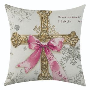 Funda de almohada para el Día de San Valentín, funda cuadrada de lino estampada para cojín de sofá, diseño vintage con cruz, decoración para sala de estar - Product Image 2