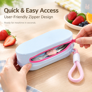 Multifunctional Silicone Waterproof Eco-Friendly <b>Storage</b> <b>Bag</b> 13cm Zipper Cutlery Holder Pouch Hanging Loop for Outdoor Travel - Product Image 3