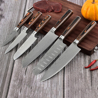 Ensemble de couteaux de cuisine gravés au laser pour usage domestique, 6 pièces, manche en bois, couteau japonais de 8 pouces, couteau Santoku, couteau à trancher