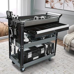 हॉट-सेलिंग तीन लेयर भारी-ड्यूटी रोलिंग टूल ट्रॉली रखरखाव उपकरण ट्रॉली के साथ लॉक करने योग्य भंडारण अंतरिक्ष गोदाम उपकरण ट्रॉली - Product Image 3