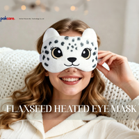 Masque oculaire chauffant au micro-ondes en lin, motif léopard des neiges de dessin animé personnalisé, compresse chaude pour les yeux pour soulager la fatigue oculaire et favoriser le sommeil