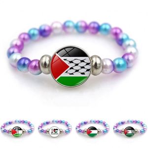 Bracelet perlé multicolore drapeau palestinien en gros, cadeau commémoratif drapeau mondial, bracelet élastique pour hommes et femmes, promotion - Product Image 2