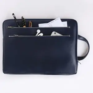 Logo Custom Leather Briefcase For Storing All Your Gear Navy Waterproof Laptop Sleeve Laptop Bags Leather