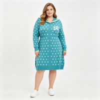 Robe en tricot pour femmes grandes tailles OEM ODM, col marin rayé, jacquard à motifs de cœurs, robe mi-longue entièrement boutonnée pour femmes