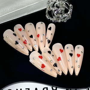 Stiletto Long Rhinestones avec un joli motif en forme de cœur à coller sur les ongles pour les filles, les femmes, la manucure de mariage, 24 pièces - Product Image 3