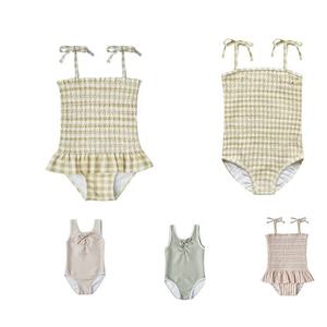 Trajes de Baño de una Pieza con Volantes y Lazos en los Hombros para Niñas, Traje de Baño y Ropa de Playa para Niñas - Product Image 1