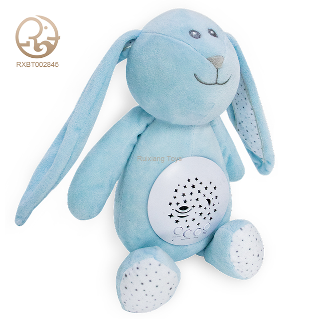Blue Rabbit Stuffed Animal Baby Projector Toy Electronic Plush Toys with Night Light Moon Star Projector Soothing Comfort Sleep
