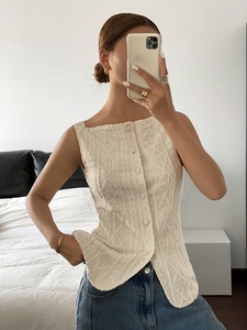 Nuevo Top sin Mangas para <span class=keywords><strong>Mujer</strong></span>, Cuello Cuadrado, Texturizado, <span class=keywords><strong>Calado</strong></span>, Informal, Versátil, para Uso Diario o Vacaciones, <span class=keywords><strong>Chaleco</strong></span> de Punto - Product Image 3