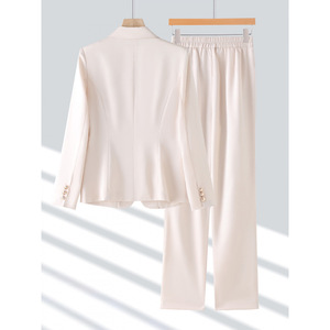 Women's Gray Blue Long Sleeve <b>Blazer</b> And Trousers Suit <b>Set</b> Formal Anti Wrinkle For Commute Autumn Winter - Product Image 4