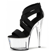 Sandales de mode élégantes à talons hauts de 17 cm, style gladiateur sexy noir, plateforme rétro, pour podium, danse exotique, pole dance et mannequins