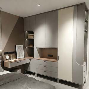 Rangement de chambre à coucher moderne sur mesure : Ensemble de garde-robe aux tons neutres avec coiffeuse intégrée et éclairage LED pour les espaces chaleureux, conception gratuite en 48 heures - Product Image 4