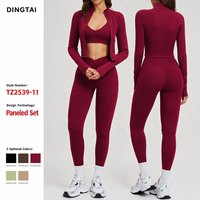 Ensemble de survêtement 3 pièces Dingtai pour femme : veste zippée, brassière de sport, leggings taille haute croisée à jambe fuselée avec passe-pouce pour la course et le cyclisme