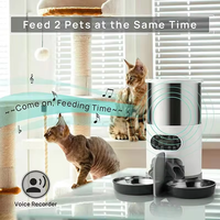 Distributeur automatique d'aliments pour animaux de compagnie intelligent en acier inoxydable avec fenêtre supérieure, style rond, pour chats et chiens, avec application Wi-Fi et deux gamelles