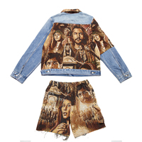 Ensemble de survêtement personnalisé en tapisserie jacquard, style streetwear unisexe, avec short graphique vintage