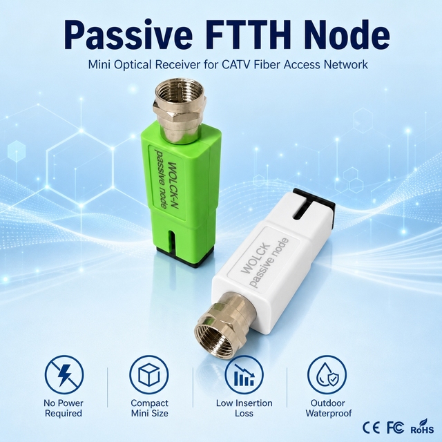 Wolck FTTH Passive Optical Receiver with FWDM 1550nm CATV RF Output SC APC No Power for PON ONU Triple Play Network Solution