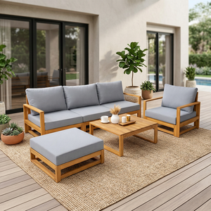 Ensemble de jardin extérieur en teck moderne, canapé 6 places, table basse, meubles en bois massif résistant aux intempéries - Product Image 5