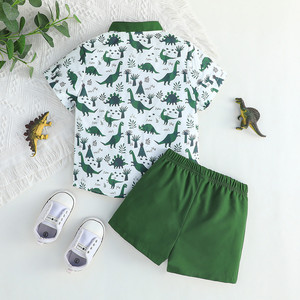 2024 mùa hè 2pcs trẻ mới biết đi cậu bé trang phục ngắn tay áo khủng long Nút xuống áo sơ mi + eo đàn hồi Quần áo bộ - Product Image 6