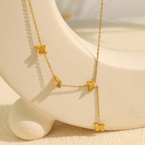 Collier à pampilles papillon en alliage de zinc doré, chaîne de clavicule pour femmes, cadeau pour occasion spéciale XL322 - Product Image 1